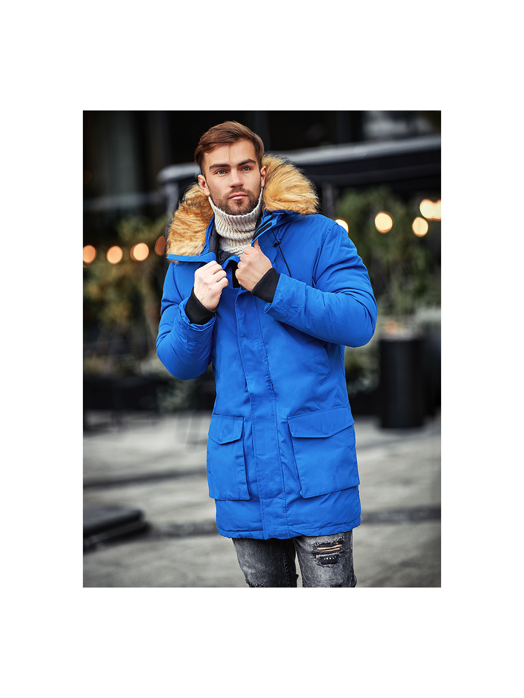 Pánska modrá zimná bunda parka s kapucňou 2019-02-6M