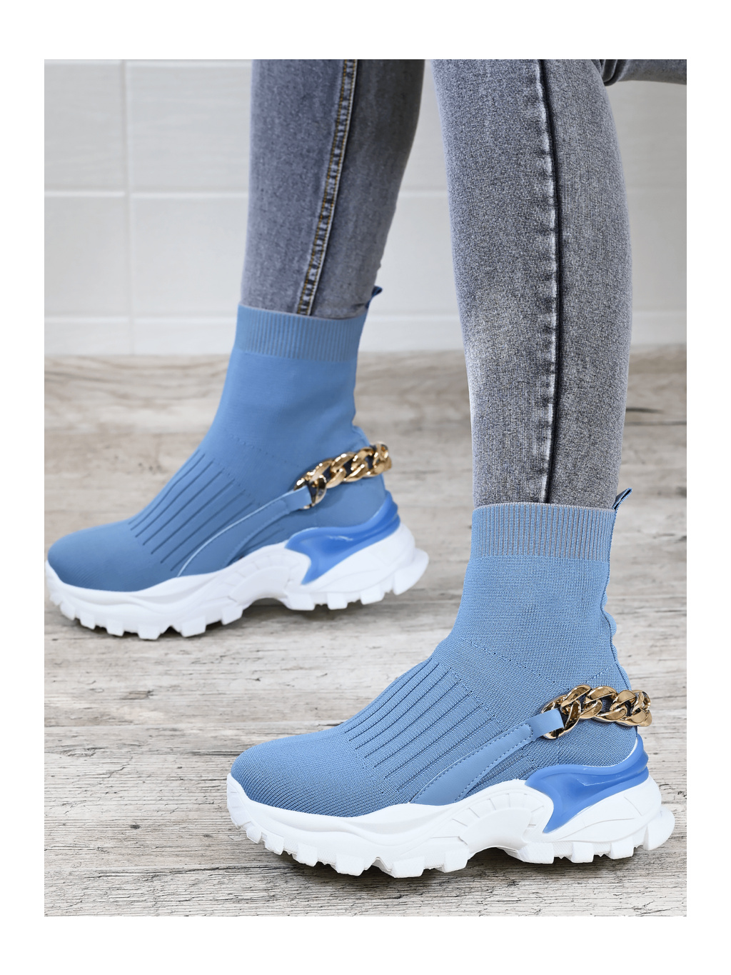 Dámske štýlové modré topánky s retiazkou SL-0225M