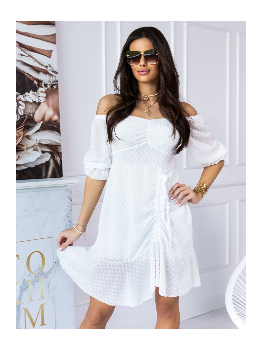 Dámske letné romantické biele šaty 1059B