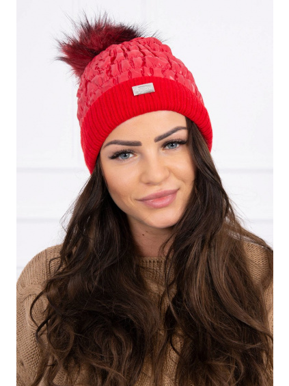 Dámska atraktívna červená čiapka s brmbolcom K160CE