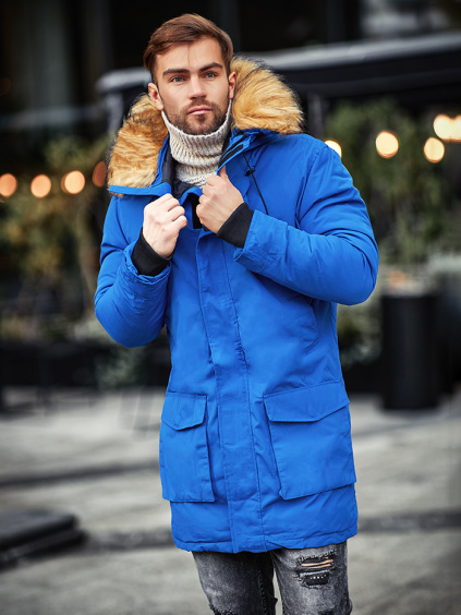 Pánska modrá zimná bunda parka s kapucňou 2019-02-6M
