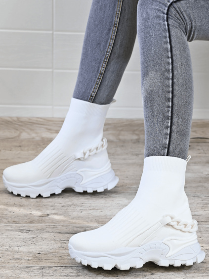 Dámske štýlové biele topánky s retiazkou SL-0225BI