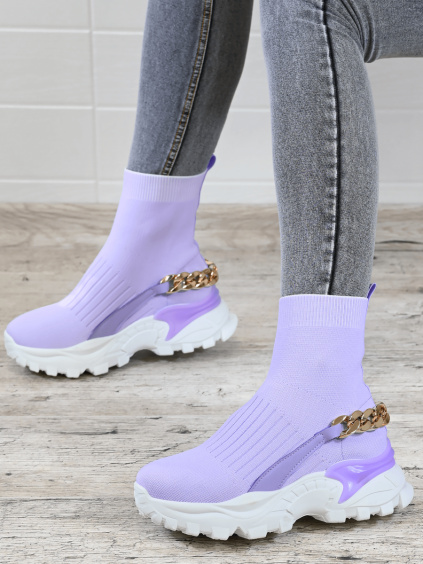 Dámske štýlové fialové topánky s retiazkou SL-0225F